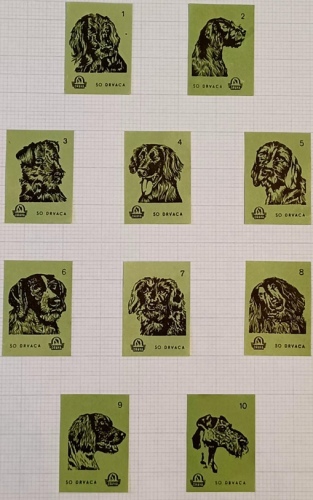 Set of 10 green labels depicting dog