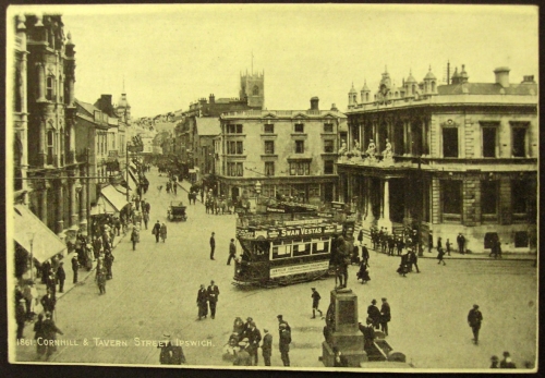 Ipswich high street with Swan Vesta tram, 1861