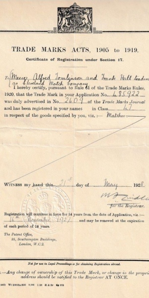 1928 Trade Mark Certificate