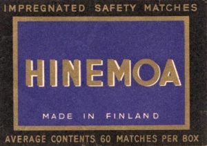 Hinemoa box label, made in Finland